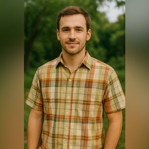 Naturalife 100% Cotton Plaid Short Sleeve Button-Up Shirt Men’s Medium